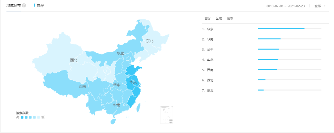 中國網(wǎng)民在2013-2021年對自考的搜索量